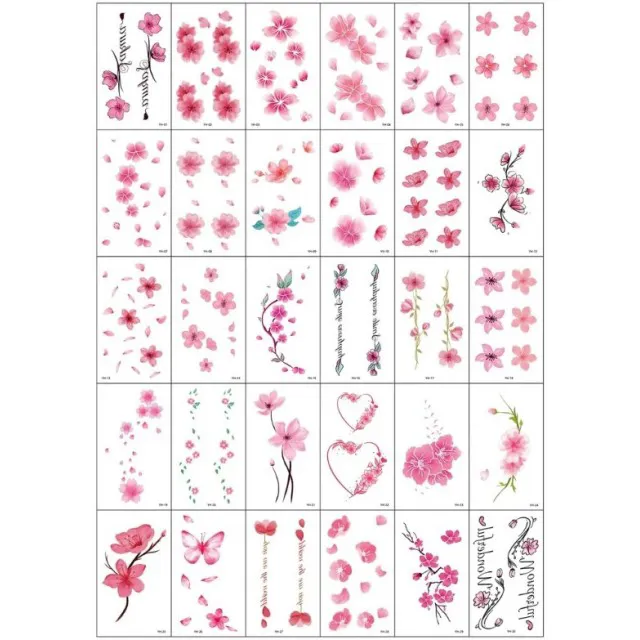 Set začasnih tatujev z roza rožicami – 30 v kompletu 